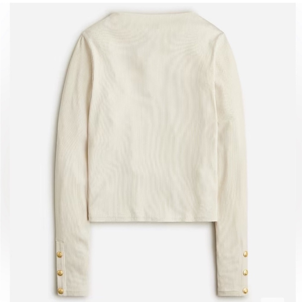NWT J. Crew Vintage Rib Split Neck T- Shirt with Gold Buttons Cream XL
